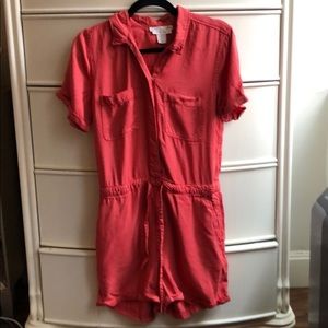 coral utility romper
